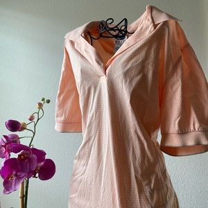 Salmon Polo Short Sleeve Top with Green Polka Dots